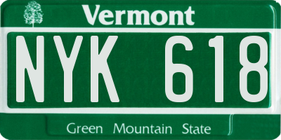 VT license plate NYK618