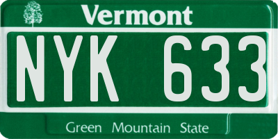 VT license plate NYK633