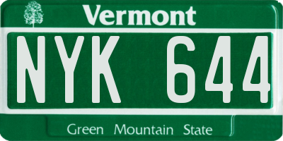 VT license plate NYK644