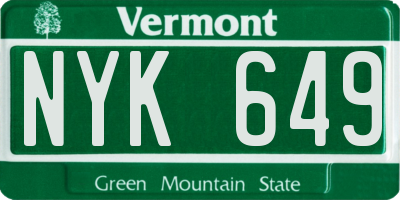 VT license plate NYK649