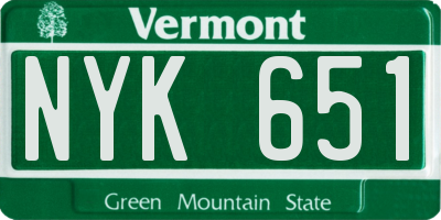 VT license plate NYK651