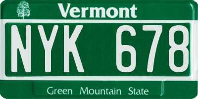 VT license plate NYK678