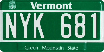 VT license plate NYK681