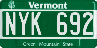 VT license plate NYK692