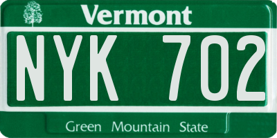 VT license plate NYK702