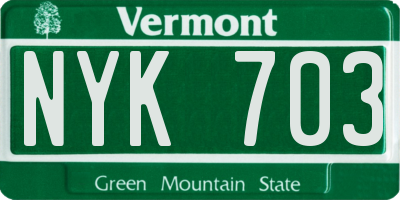 VT license plate NYK703
