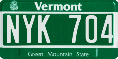 VT license plate NYK704