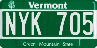 VT license plate NYK705