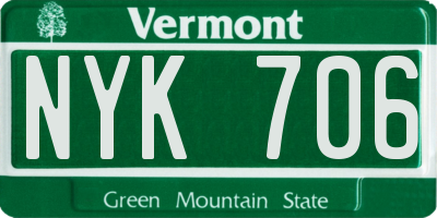 VT license plate NYK706