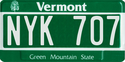 VT license plate NYK707