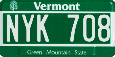 VT license plate NYK708