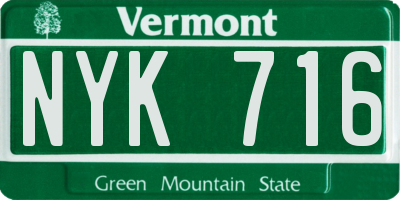 VT license plate NYK716