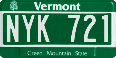 VT license plate NYK721