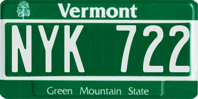 VT license plate NYK722