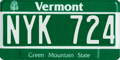VT license plate NYK724
