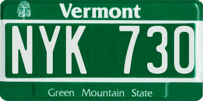 VT license plate NYK730