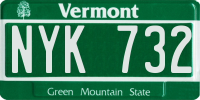 VT license plate NYK732