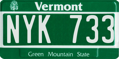 VT license plate NYK733