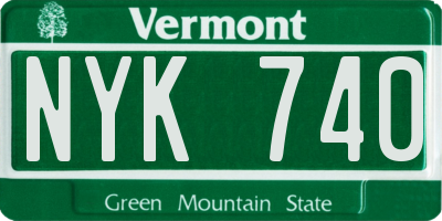 VT license plate NYK740