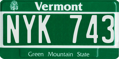 VT license plate NYK743