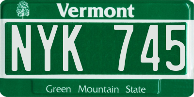 VT license plate NYK745
