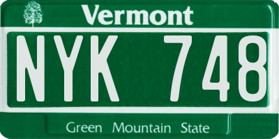 VT license plate NYK748