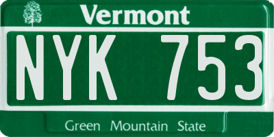 VT license plate NYK753