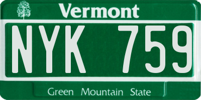 VT license plate NYK759