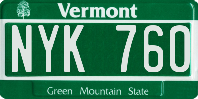 VT license plate NYK760