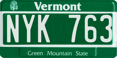 VT license plate NYK763