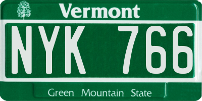 VT license plate NYK766