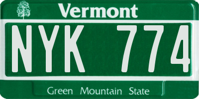 VT license plate NYK774