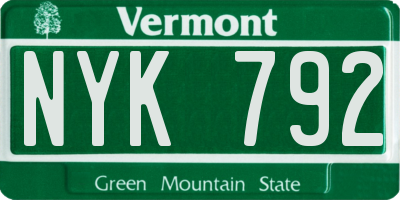 VT license plate NYK792