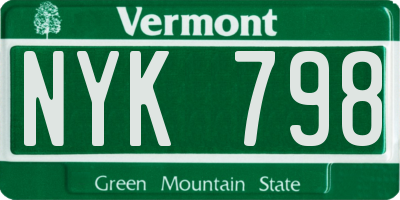VT license plate NYK798