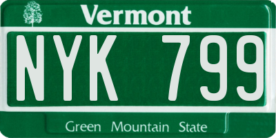 VT license plate NYK799