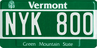 VT license plate NYK800