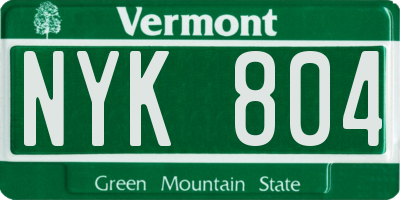 VT license plate NYK804