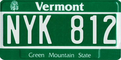 VT license plate NYK812