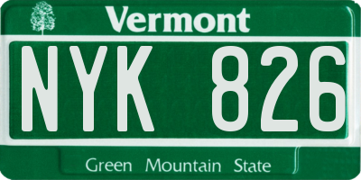 VT license plate NYK826