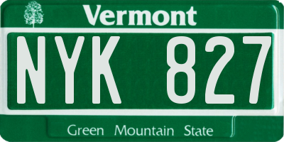 VT license plate NYK827