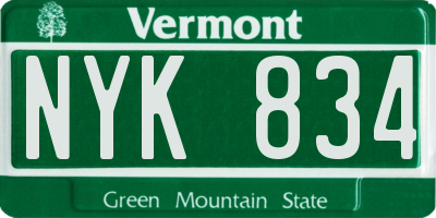 VT license plate NYK834