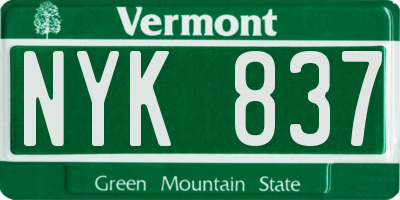 VT license plate NYK837