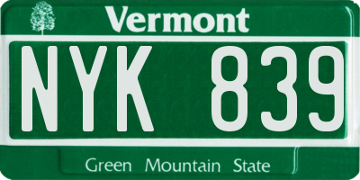 VT license plate NYK839