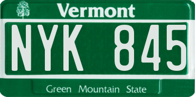 VT license plate NYK845