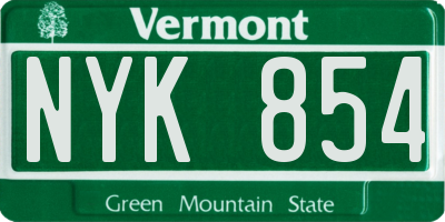 VT license plate NYK854