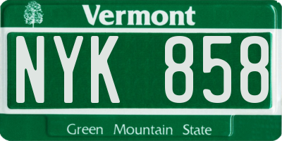 VT license plate NYK858