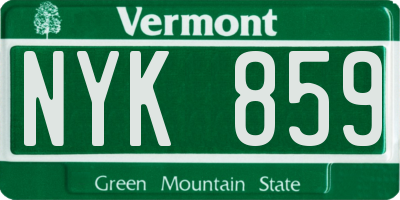 VT license plate NYK859