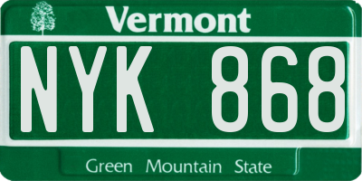 VT license plate NYK868