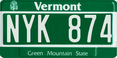 VT license plate NYK874
