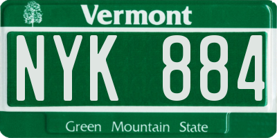 VT license plate NYK884